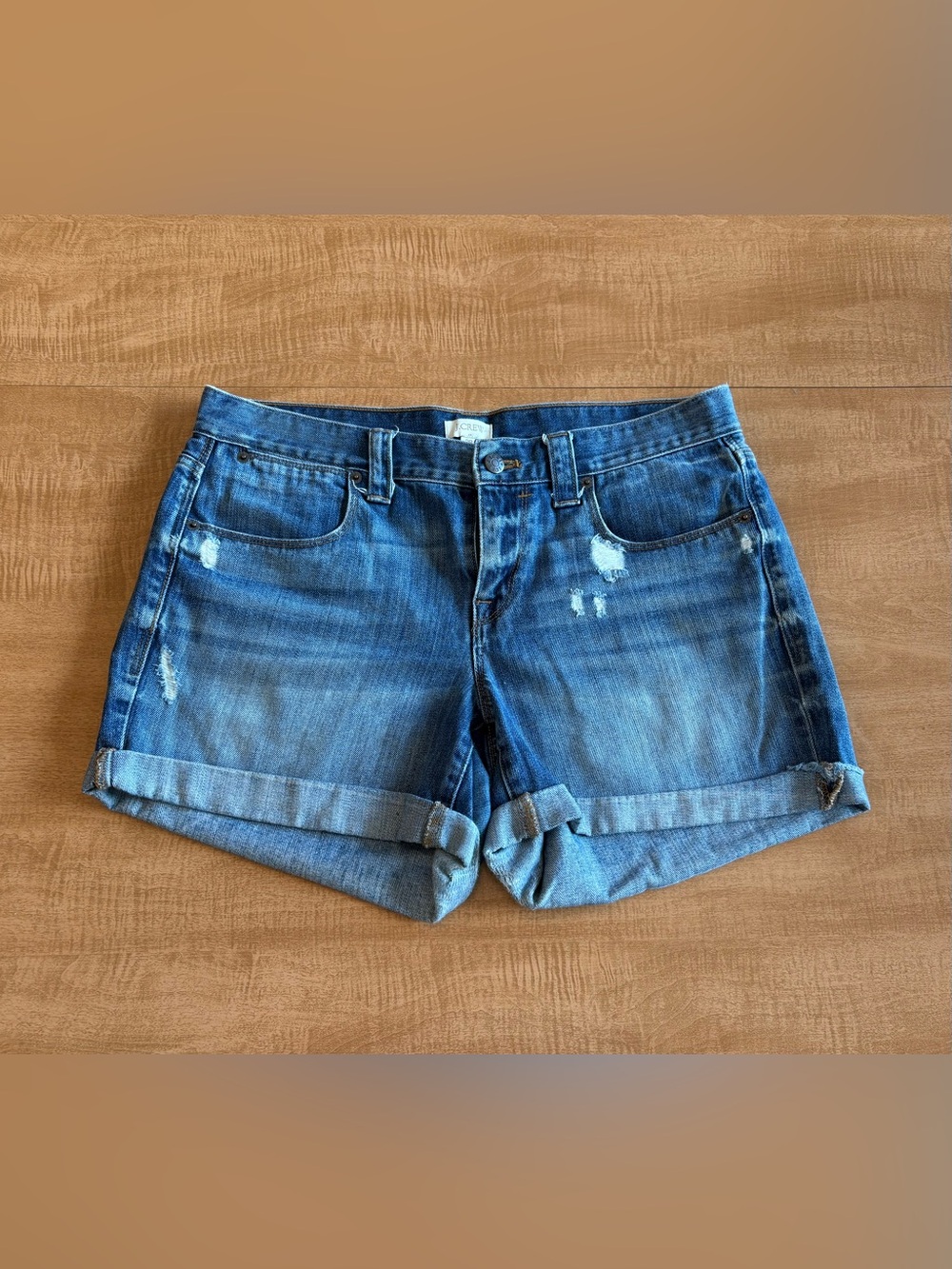 J. Crew Midwash Distressed Denim Roll-Cuff Shorts